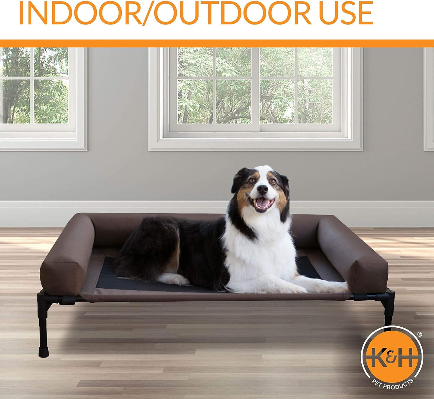 Original Bolster Pet Cot Outdoor Elevated Dog Bed with Removable Bolsters - Chocolate/Black Mesh